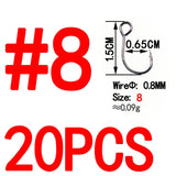 20pcs Hook 2/0 1/0 1 2 4 6 8 Sharp High Carbon